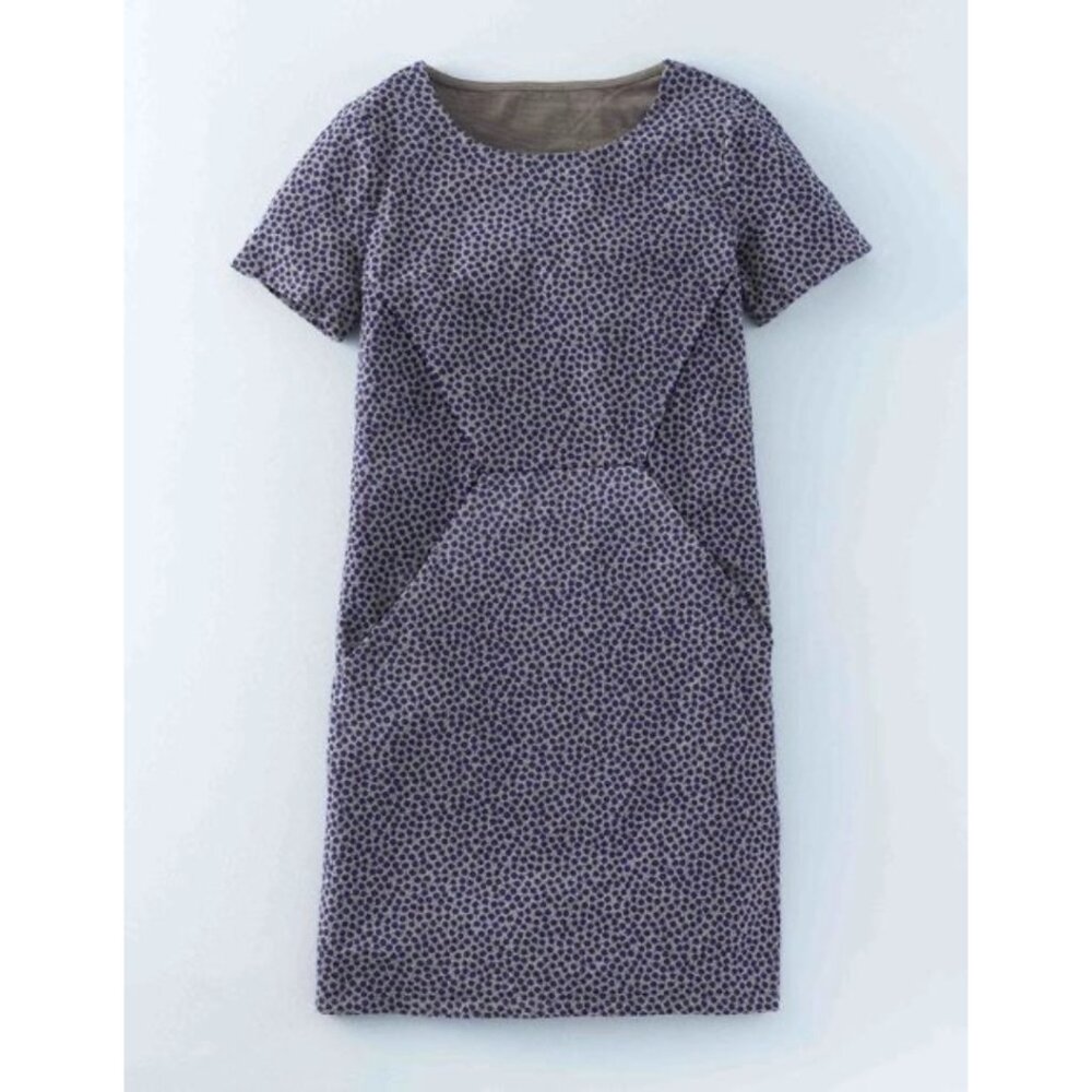 BODEN Womens' Gray & Purple Dandelion Short Sleeve Tunic Dress w. Pocket SZ 14